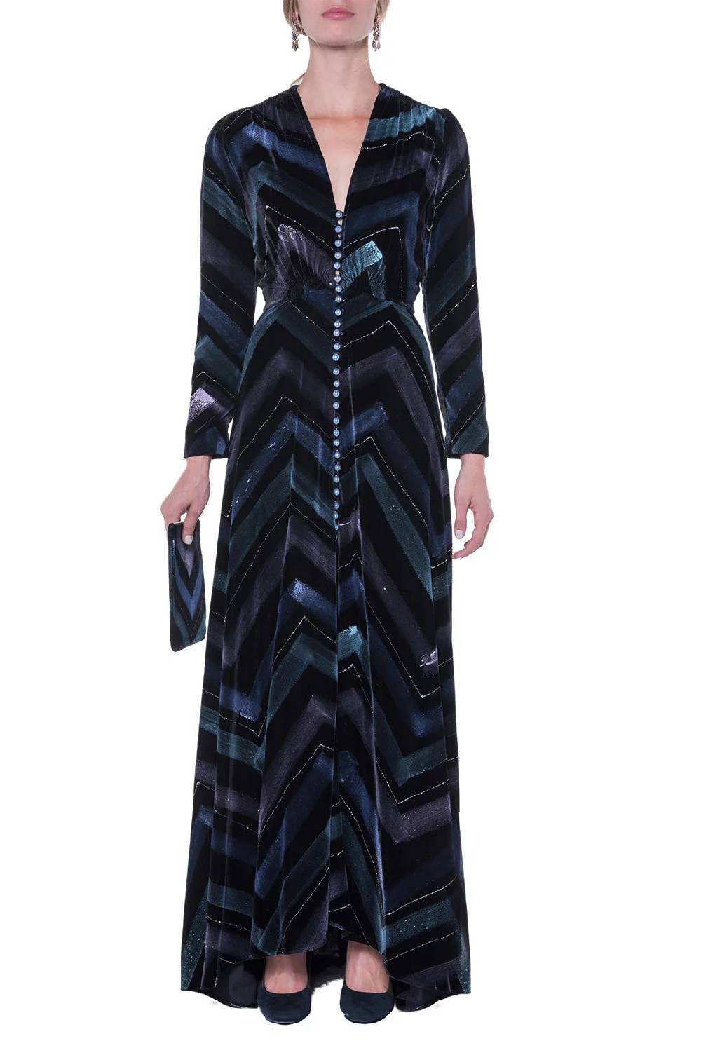 Luisa Beccaria Bottoncino Velvet Chevron In Saldo
