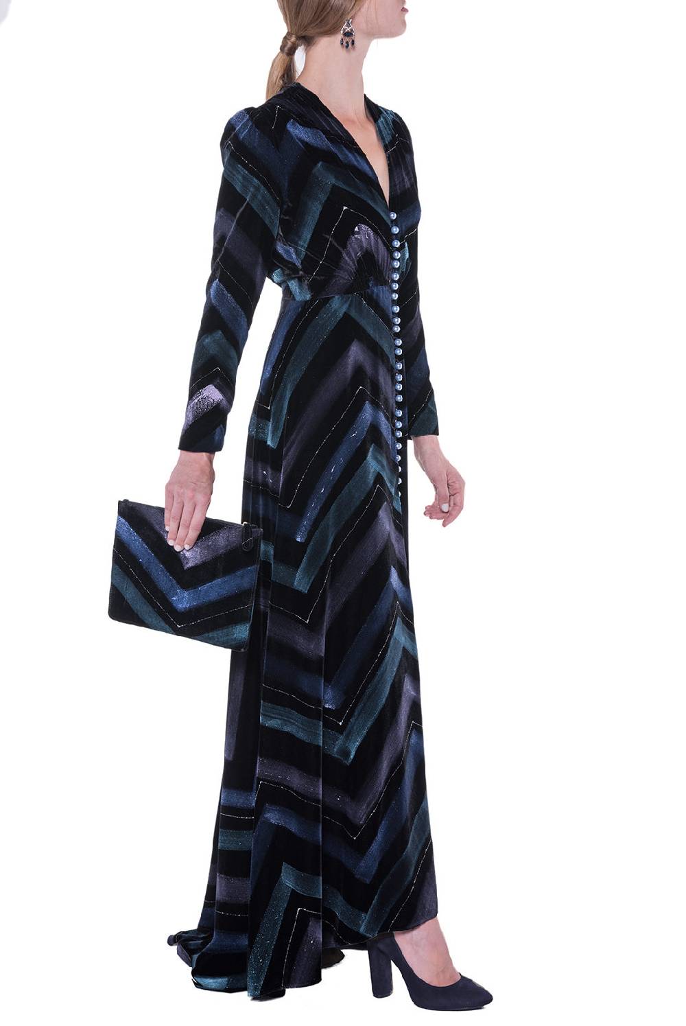 Luisa Beccaria Bottoncino Velvet Chevron In Saldo