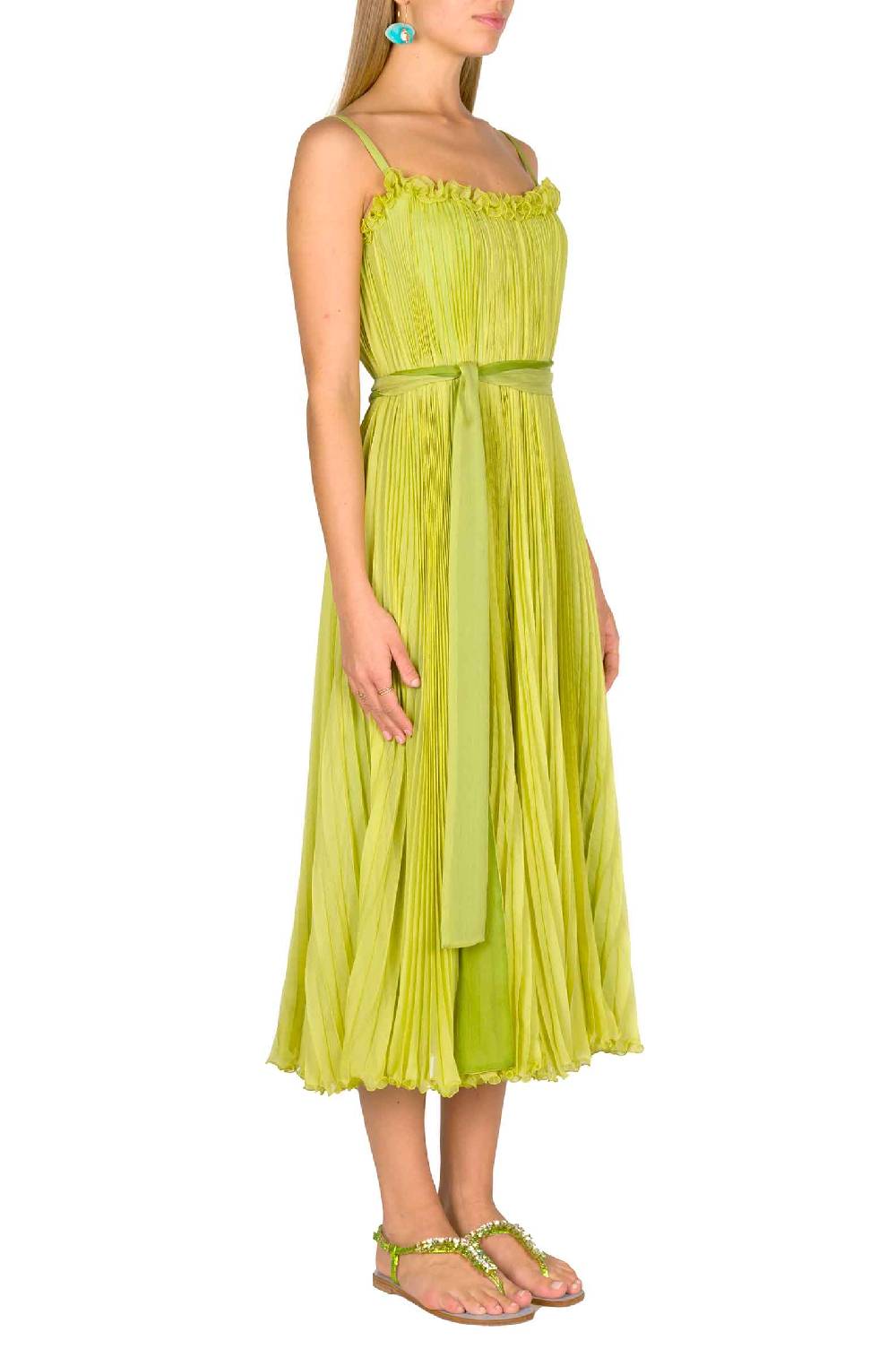 Luisa Beccaria Abito plissettato verde lime con fascia Vendita