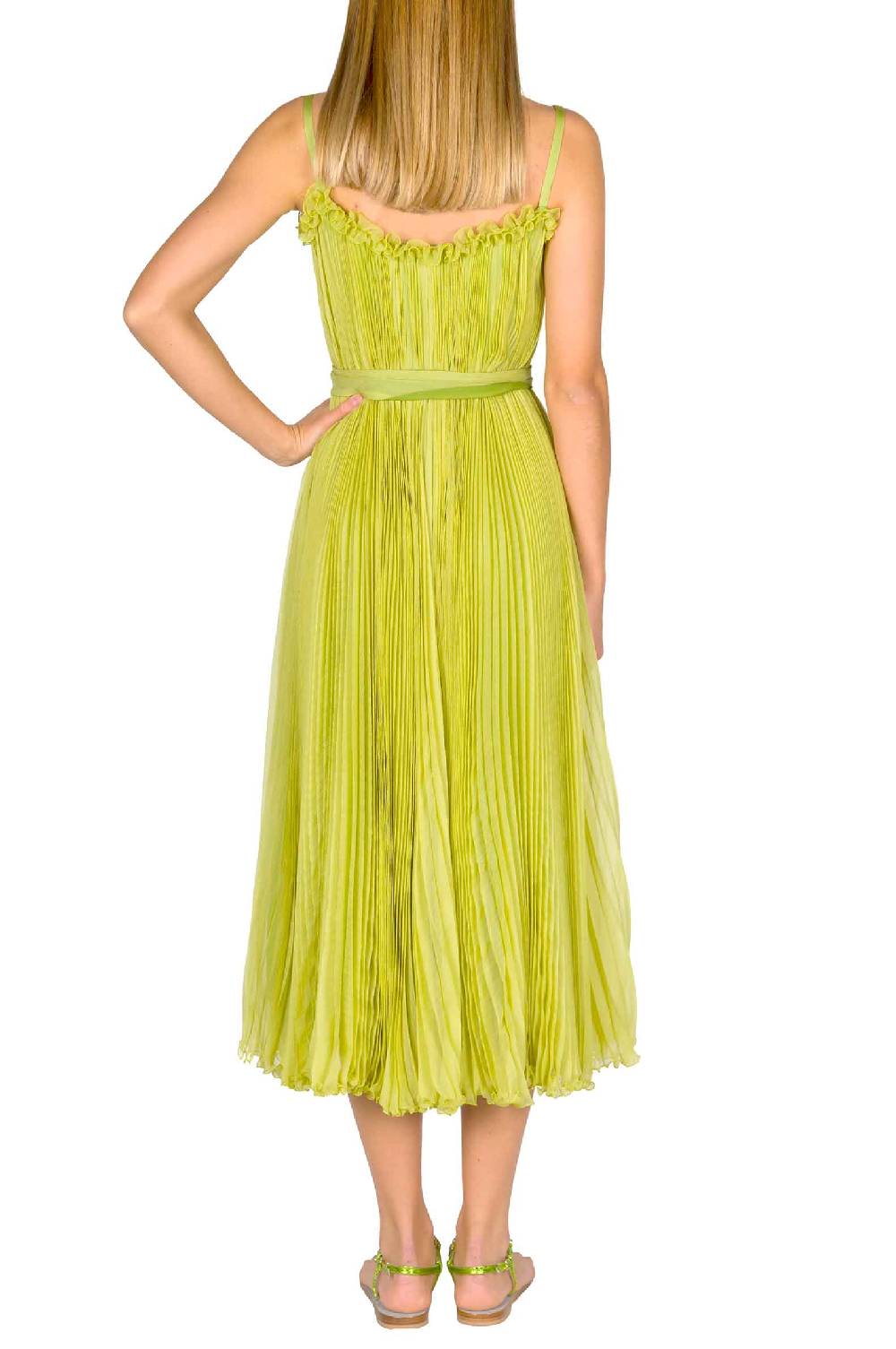 Luisa Beccaria Abito plissettato verde lime con fascia Vendita