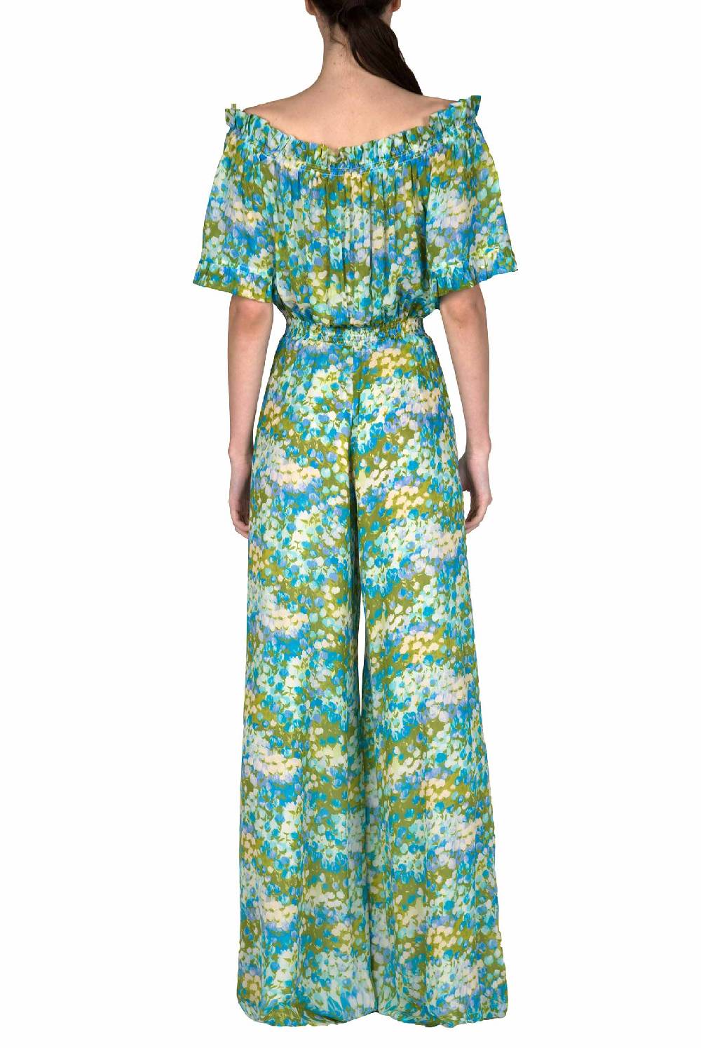 Luisa Beccaria Tuta blu Monet con spalle scoperte Promozione