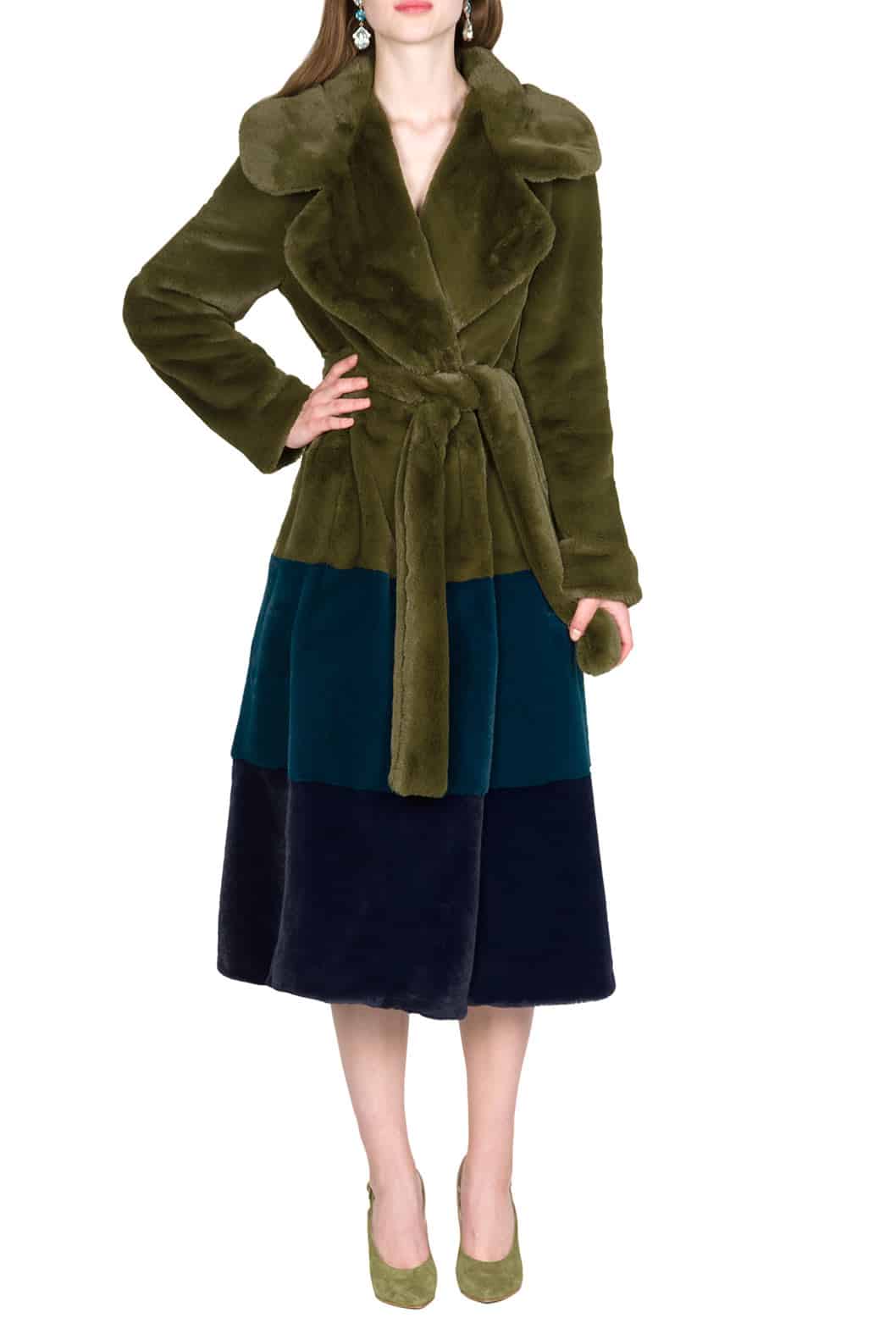 Luisa Beccaria Cappotto in pelliccia sintetica colorblock Convenienza