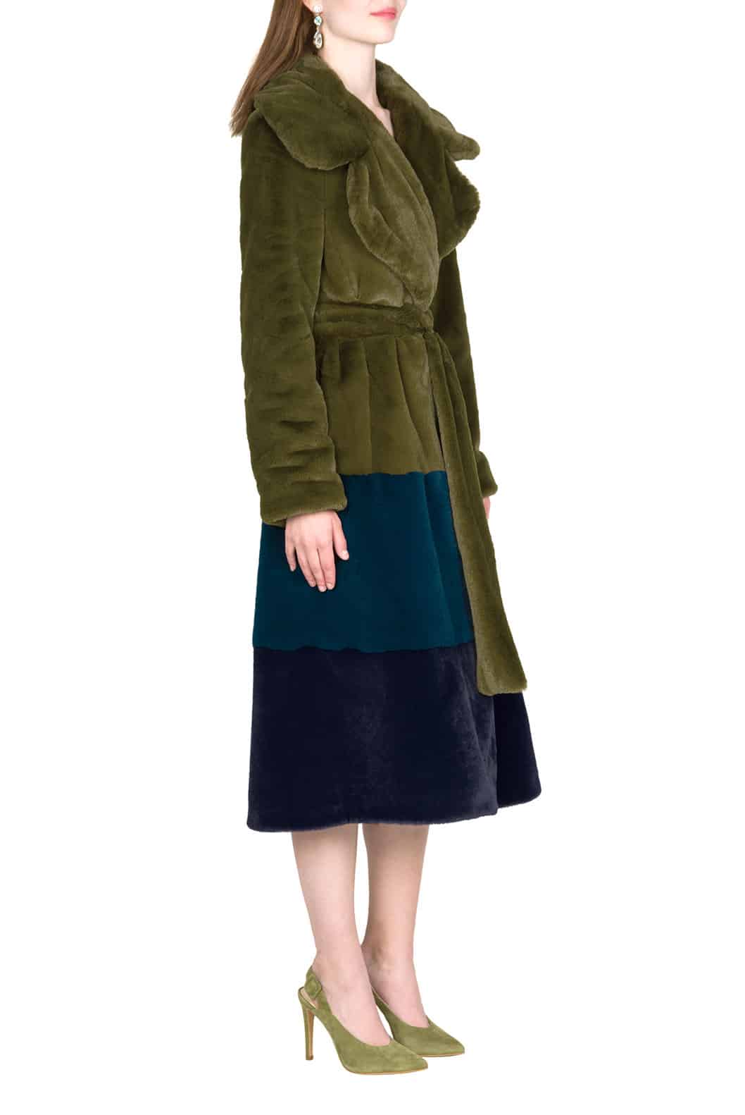 Luisa Beccaria Cappotto in pelliccia sintetica colorblock Convenienza