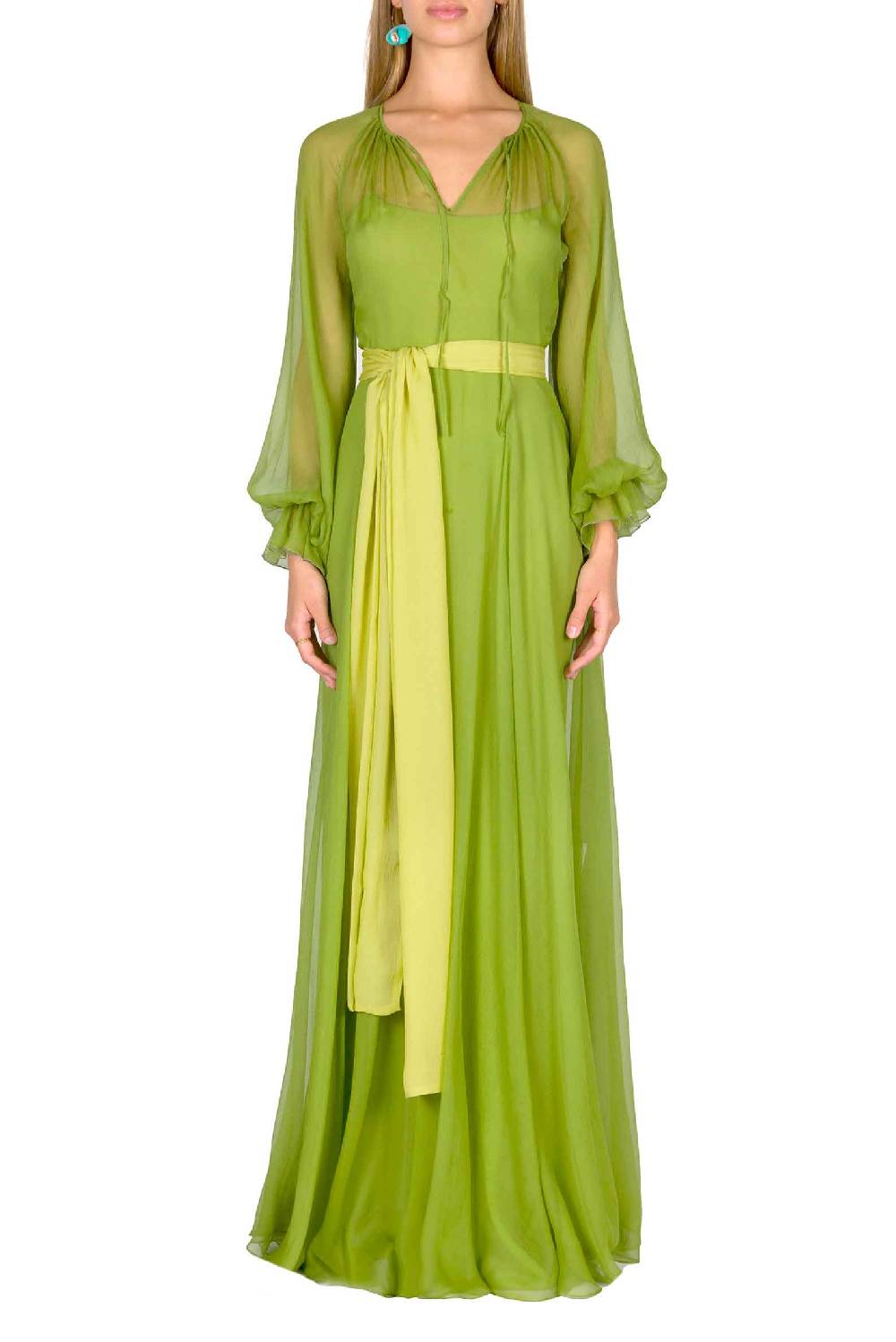 Luisa Beccaria Maxi abito in chiffon verde lime I Più Venduti
