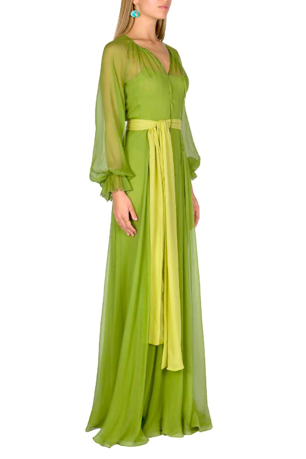 Luisa Beccaria Maxi abito in chiffon verde lime I Più Venduti