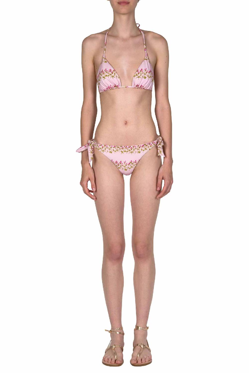 Luisa Beccaria Bikini a triangolo e slip a righe fiorite rosa Vendite Flash