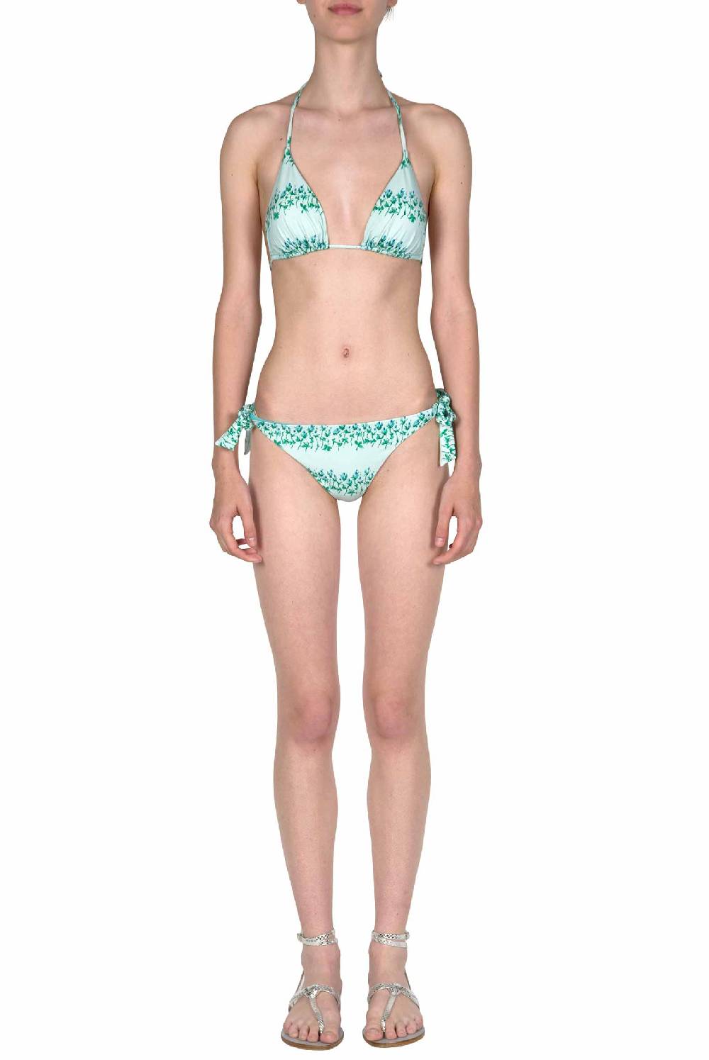 Luisa Beccaria Bikini Triangolo E Slip A Righe Fiorite Blu In Saldo