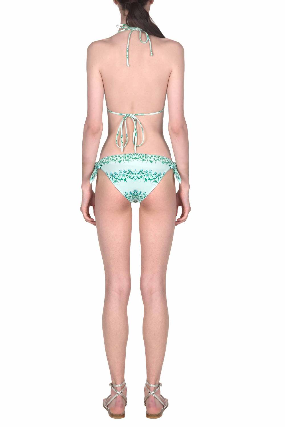 Luisa Beccaria Bikini Triangolo E Slip A Righe Fiorite Blu In Saldo
