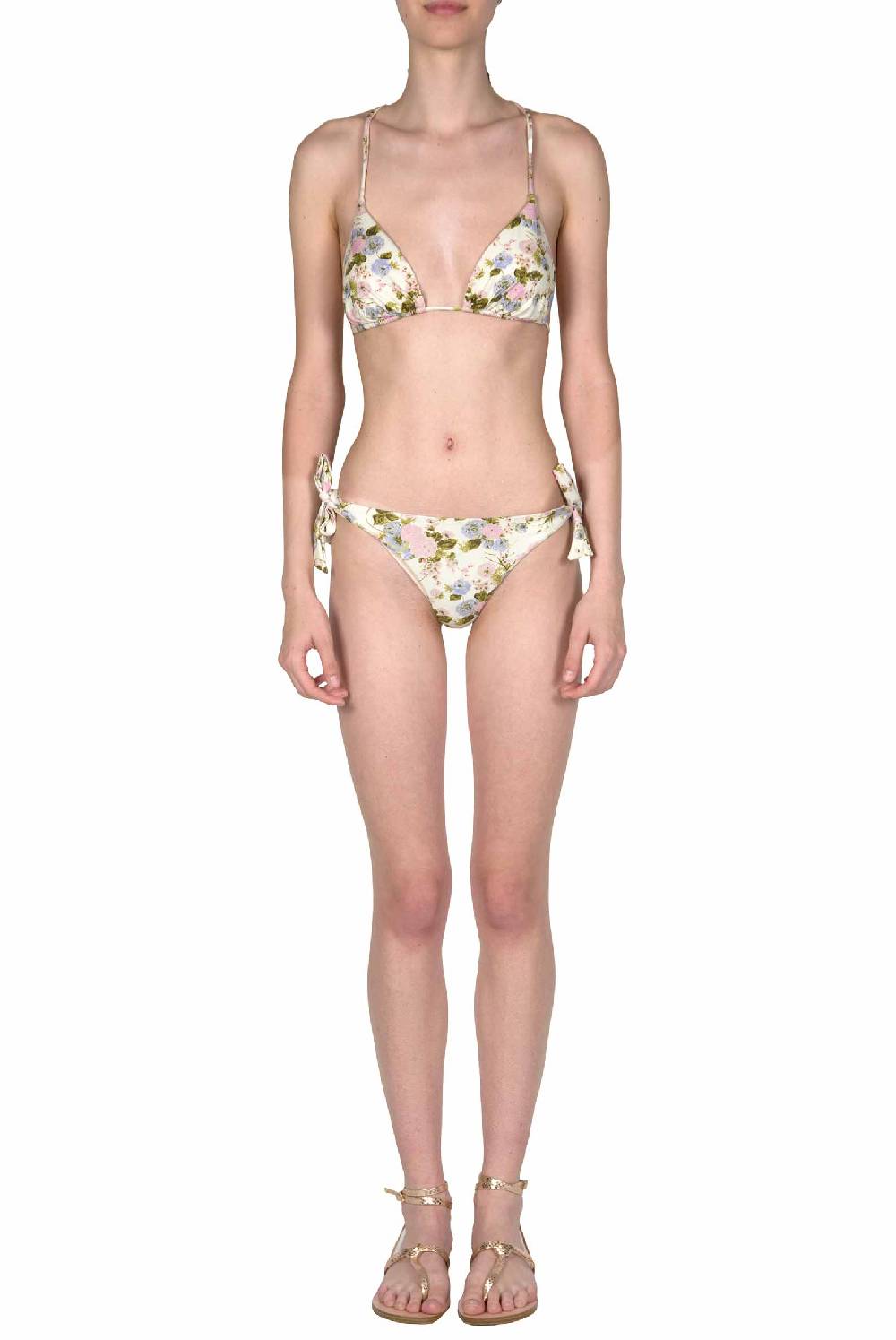 Luisa Beccaria Bikini Triangolo E Slip Rose Sbocciate Double Face Moda