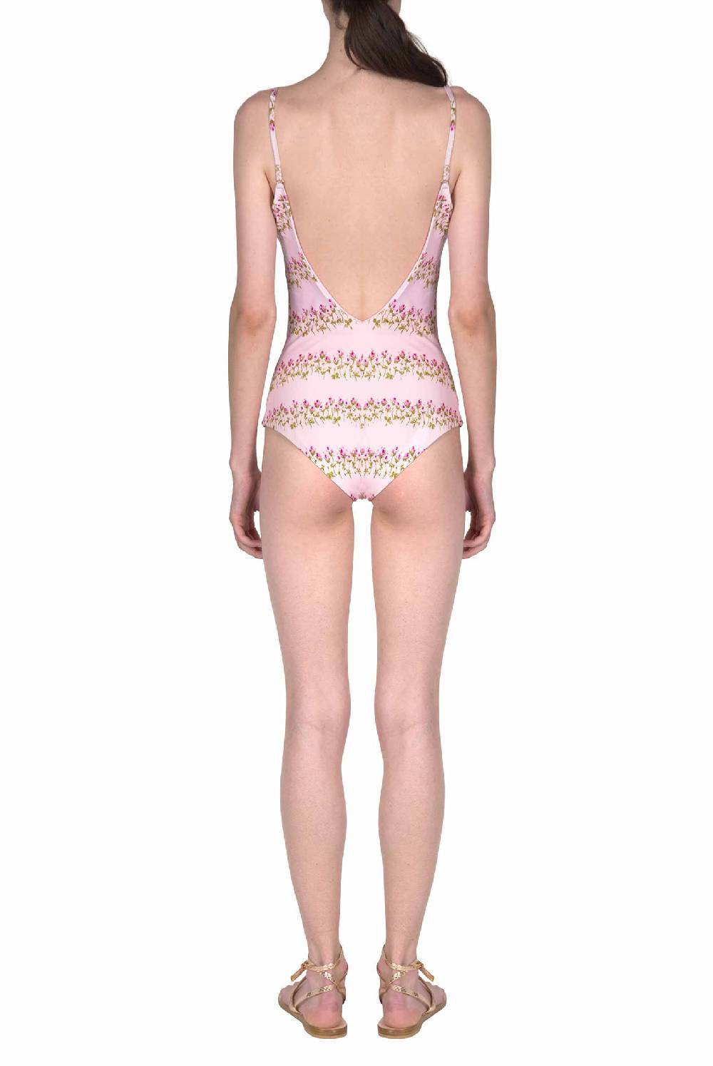 Luisa Beccaria Costume intero a righe fiorite rosa 2025