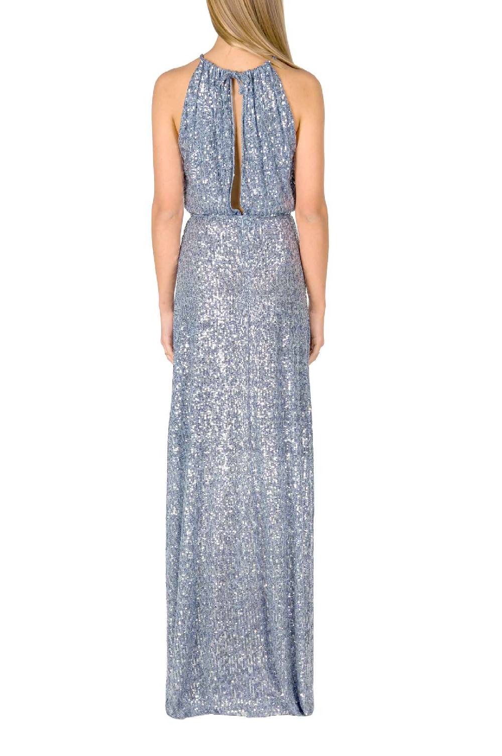 Luisa Beccaria Abito blu con paillettes a fessura alta Soddisfazione Garantita
