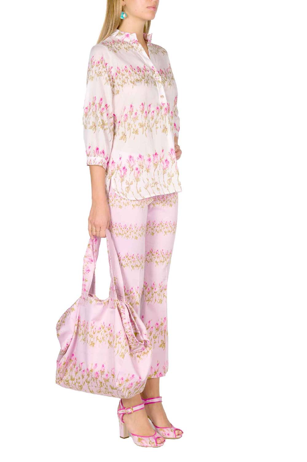 Luisa Beccaria Camicia rosa a righe fiorite Presa
