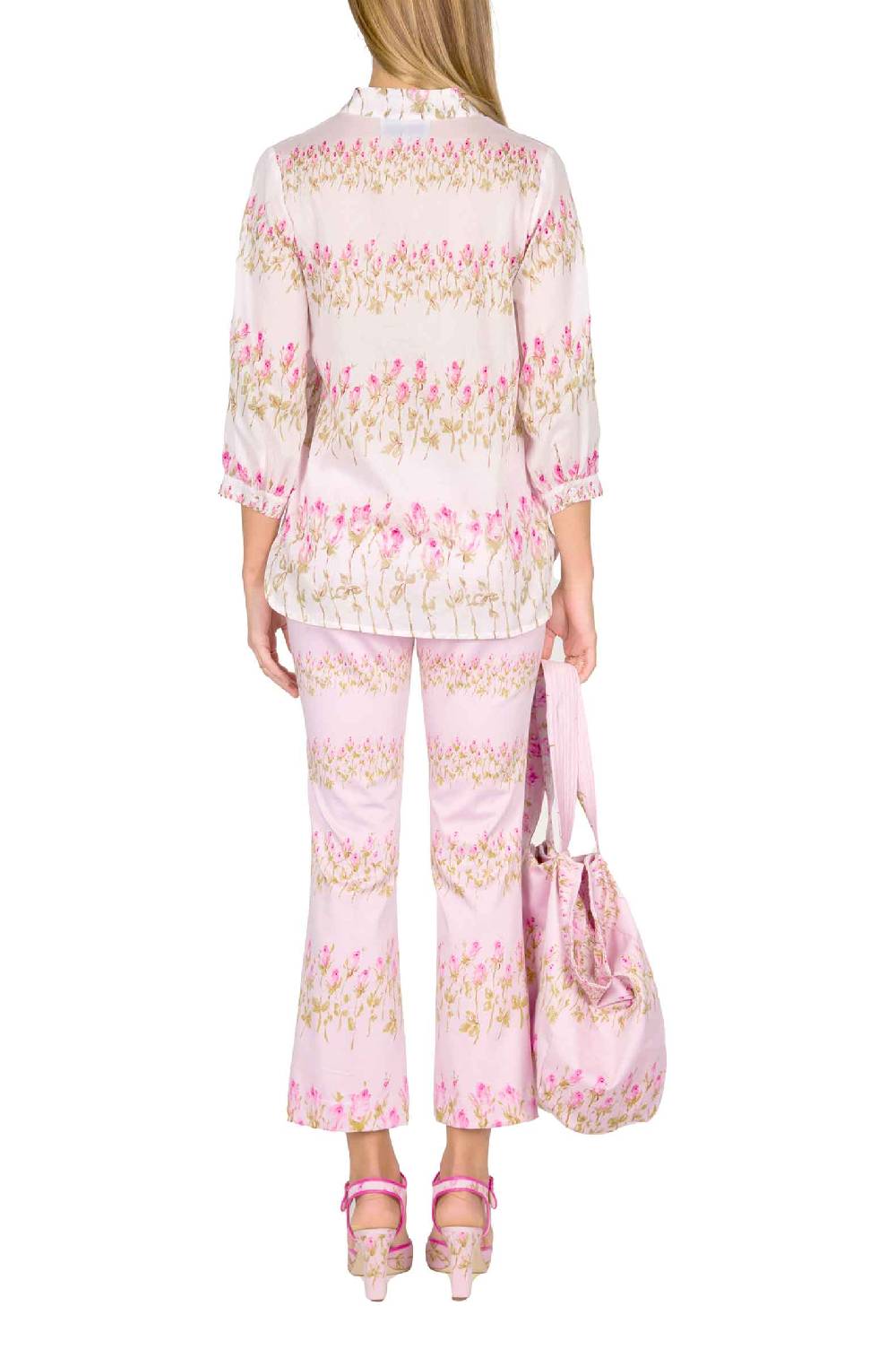 Luisa Beccaria Camicia rosa a righe fiorite Presa