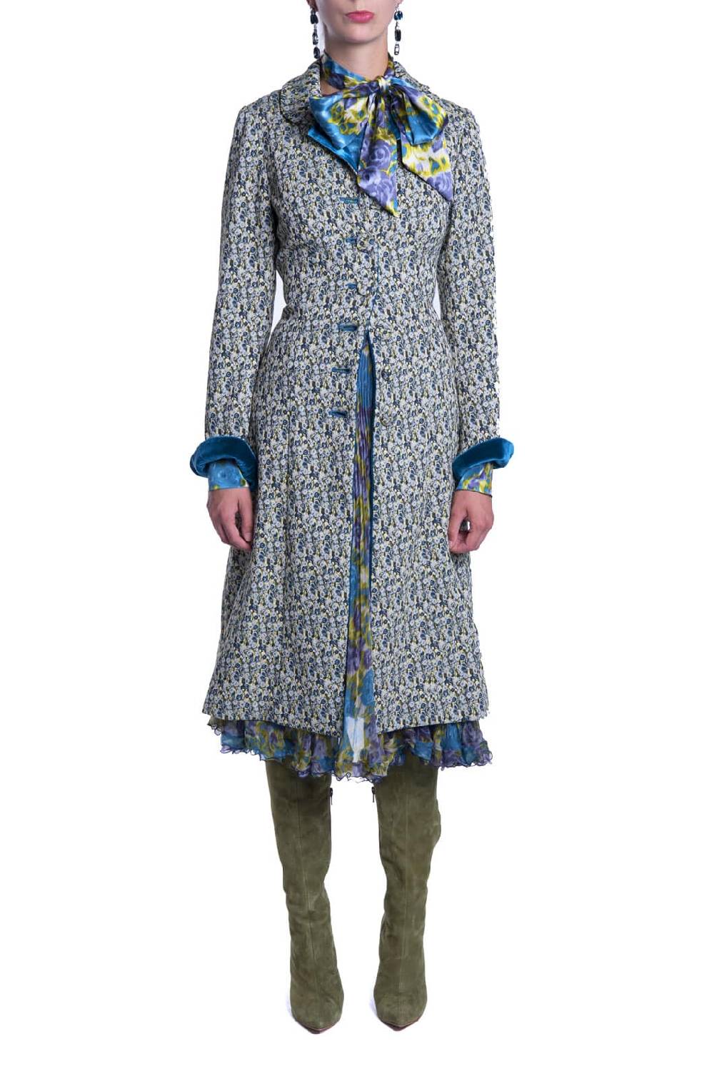 Luisa Beccaria Cappotto in micro jacquard floreale Offerta