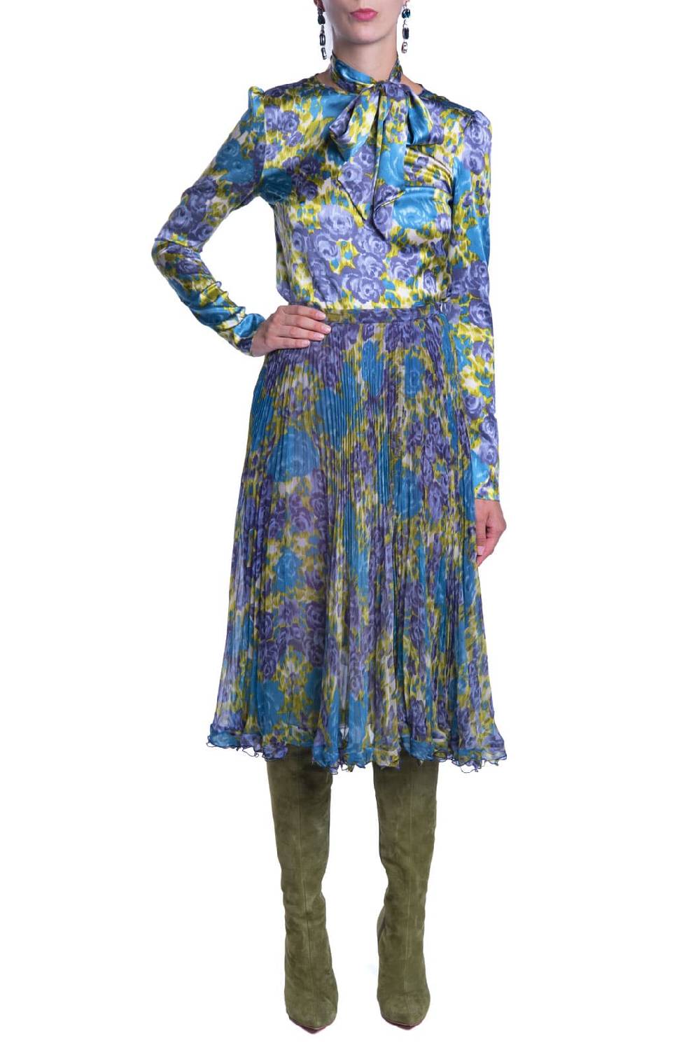 Luisa Beccaria Gonna Plissé In Chiffon Di Seta Stampata Online