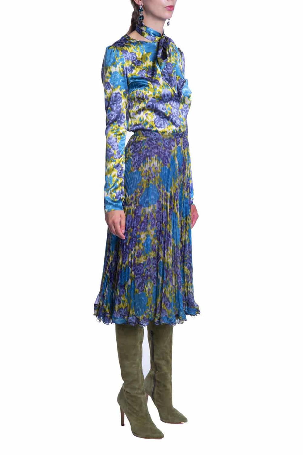 Luisa Beccaria Gonna Plissé In Chiffon Di Seta Stampata Online