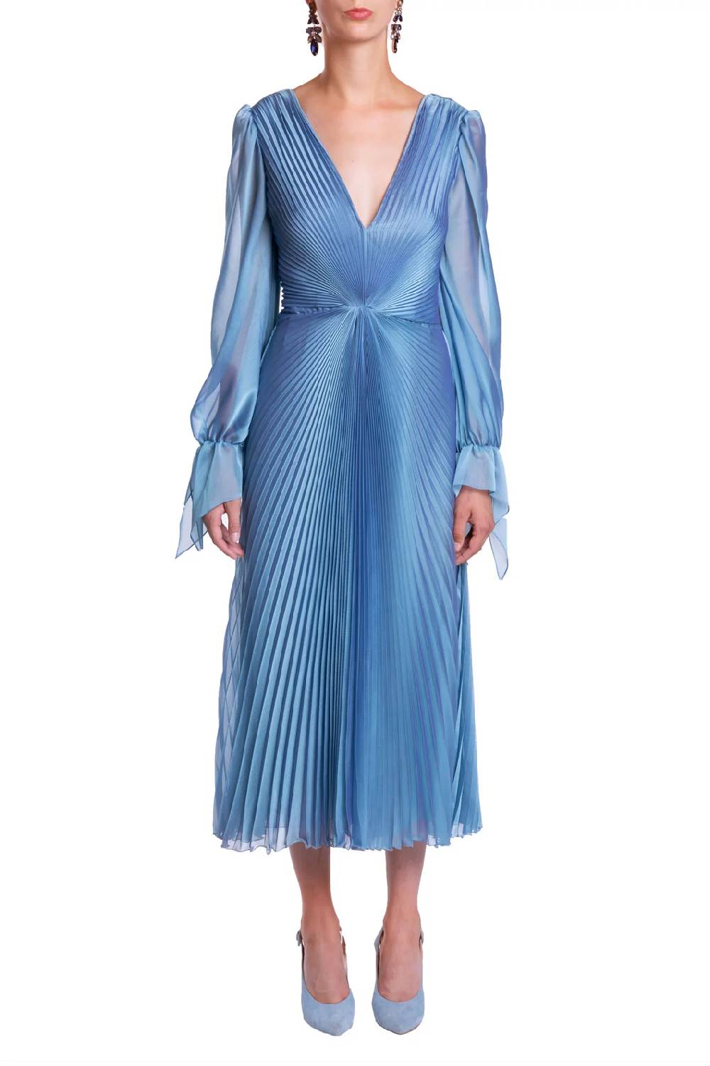Luisa Beccaria Abito longuette iridescente in chiffon plissettato Vendita Calda