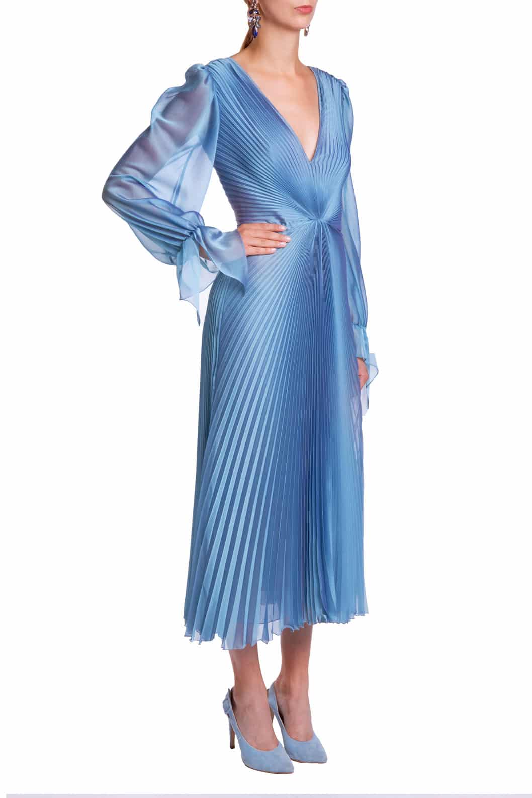 Luisa Beccaria Abito longuette iridescente in chiffon plissettato Vendita Calda