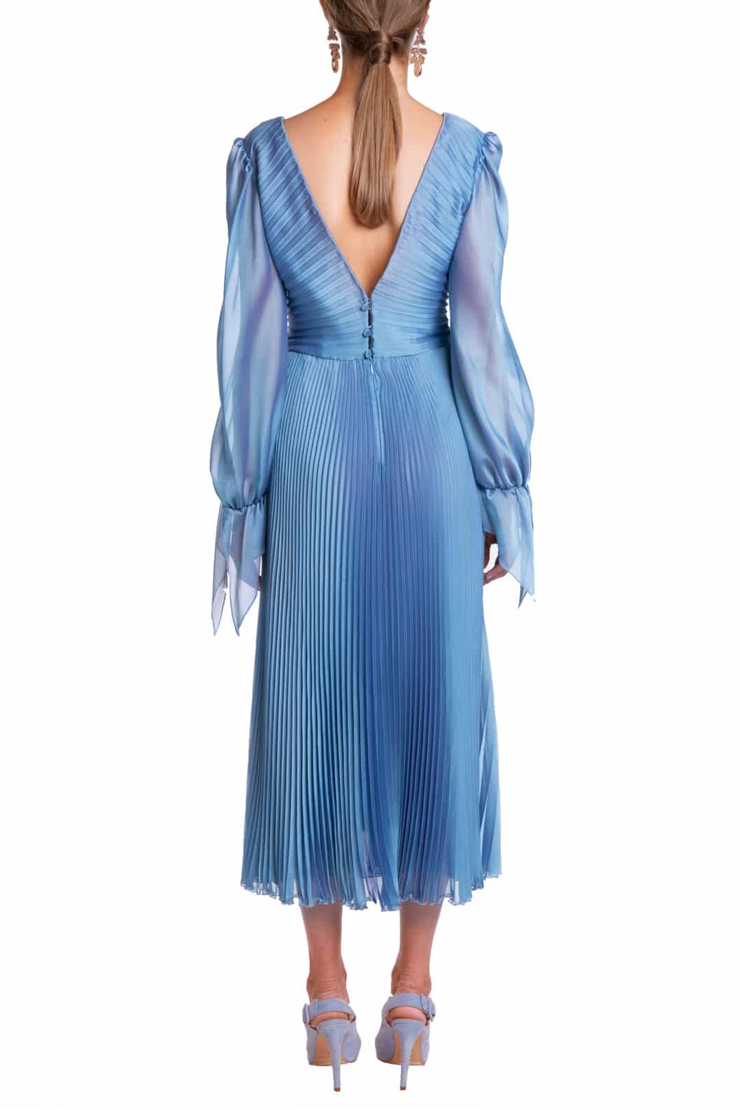 Luisa Beccaria Abito longuette iridescente in chiffon plissettato Vendita Calda