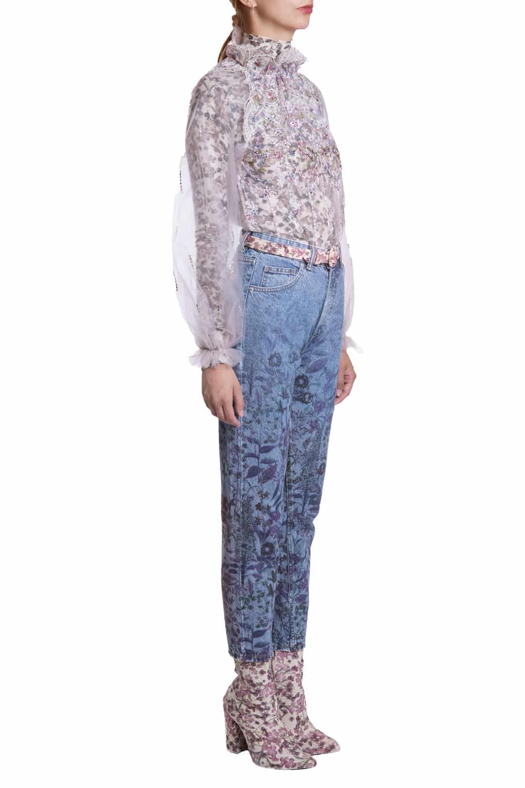 Luisa Beccaria Blusa a collo alto ricamata in tulle Italia