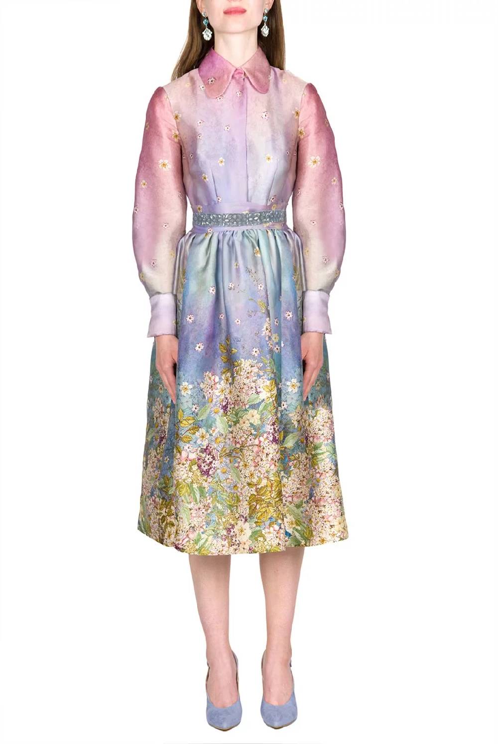 Luisa Beccaria Abito con fiocco in organza di seta con stampa floreale Qualità Garantita