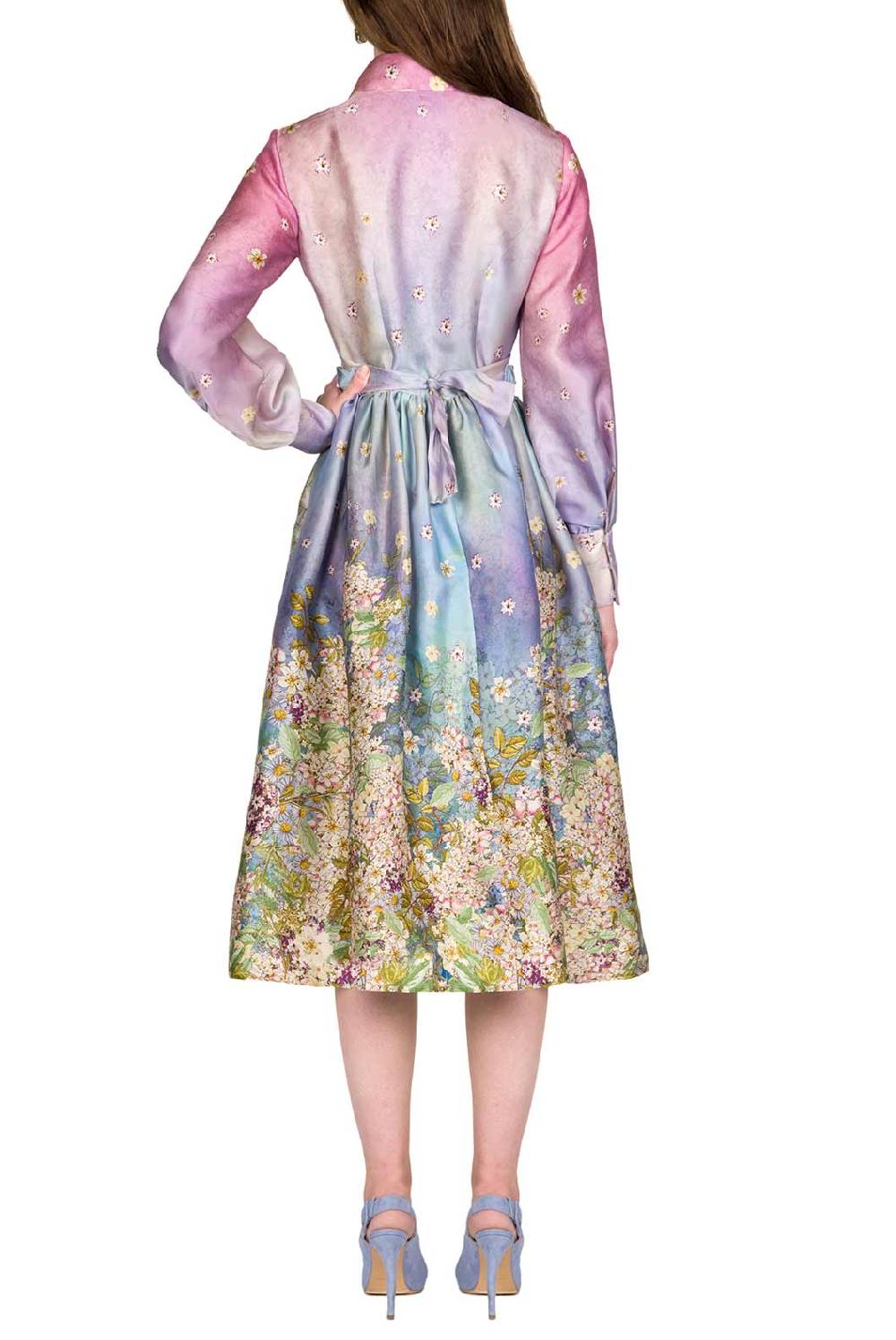 Luisa Beccaria Abito con fiocco in organza di seta con stampa floreale Qualità Garantita