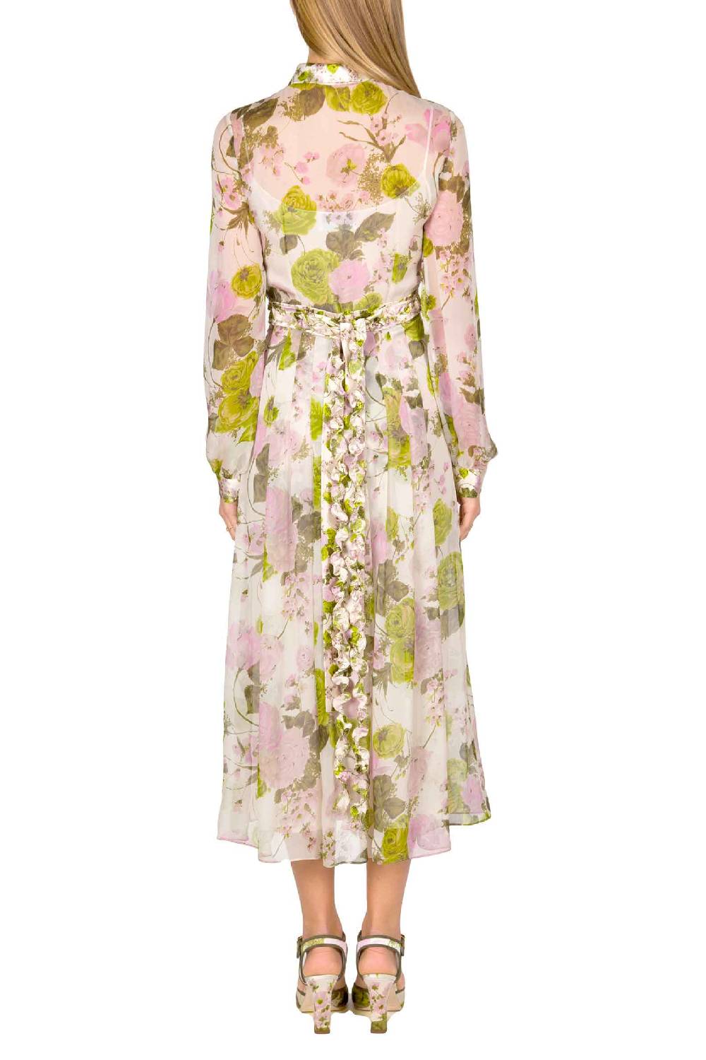 Luisa Beccaria Abito midi in chiffon stampato con rose in fiore Shopping Online