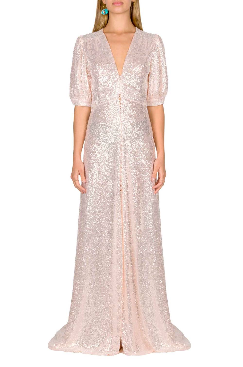 Luisa Beccaria Abito con bottoni in paillettes rosa Presa