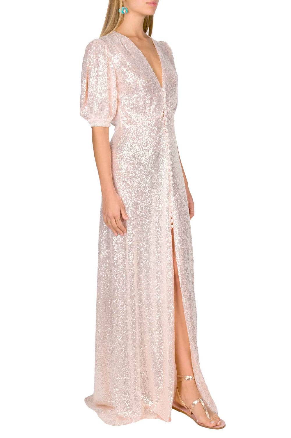 Luisa Beccaria Abito con bottoni in paillettes rosa Presa
