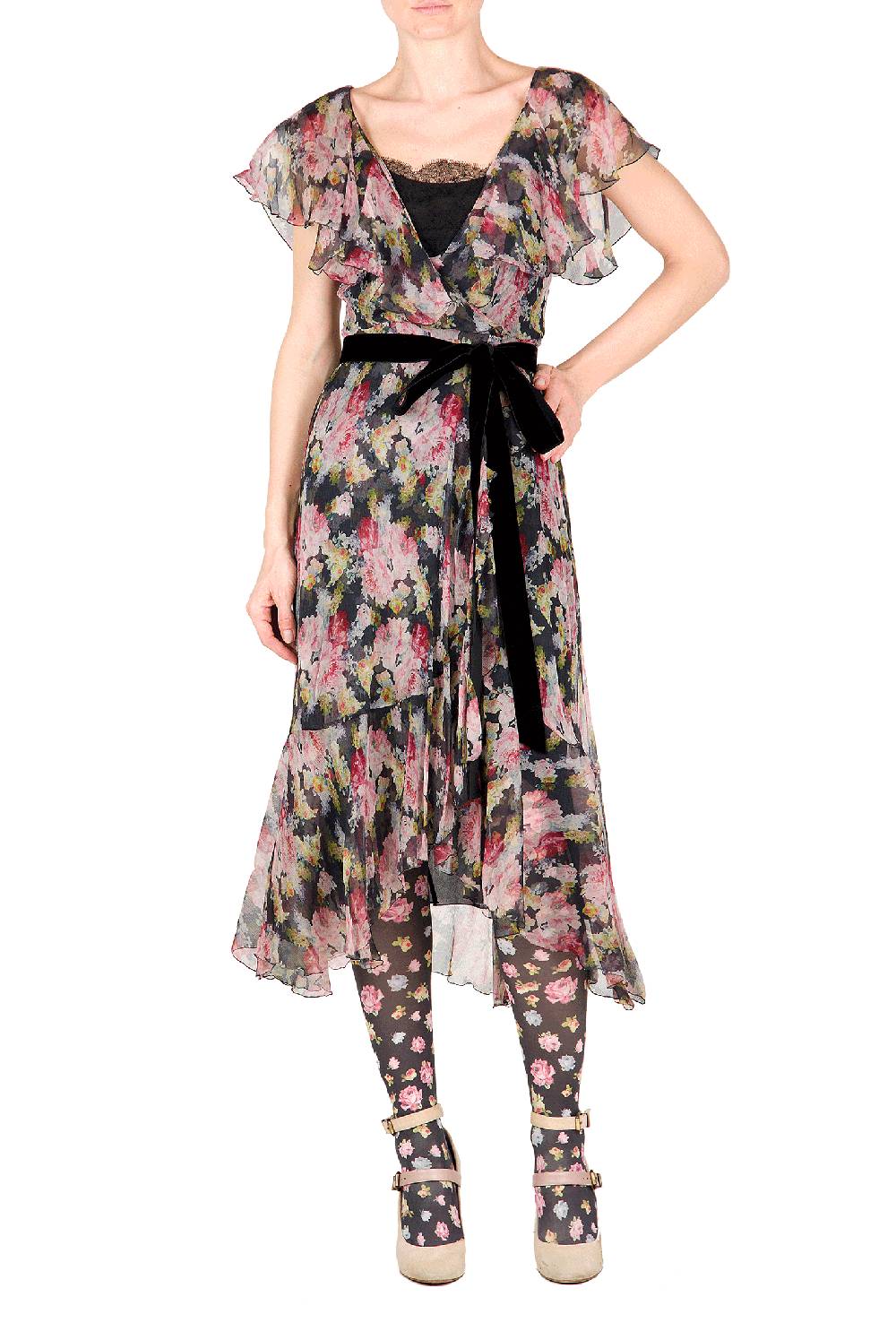Luisa Beccaria Abito a portafoglio in chiffon floreale In Vendita