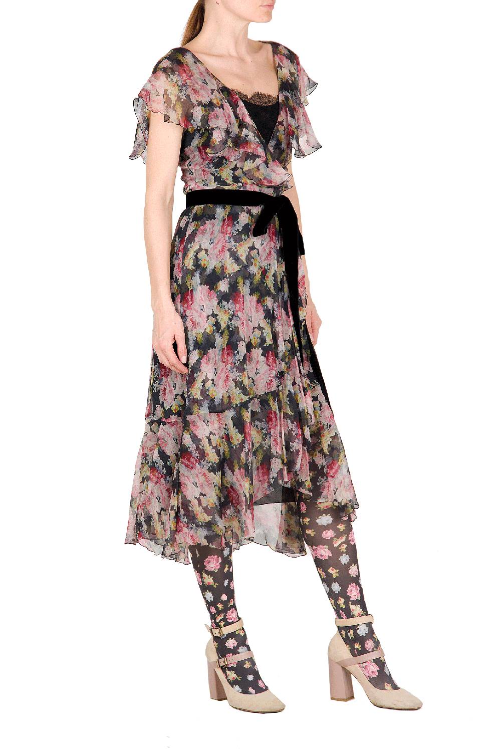 Luisa Beccaria Abito a portafoglio in chiffon floreale In Vendita