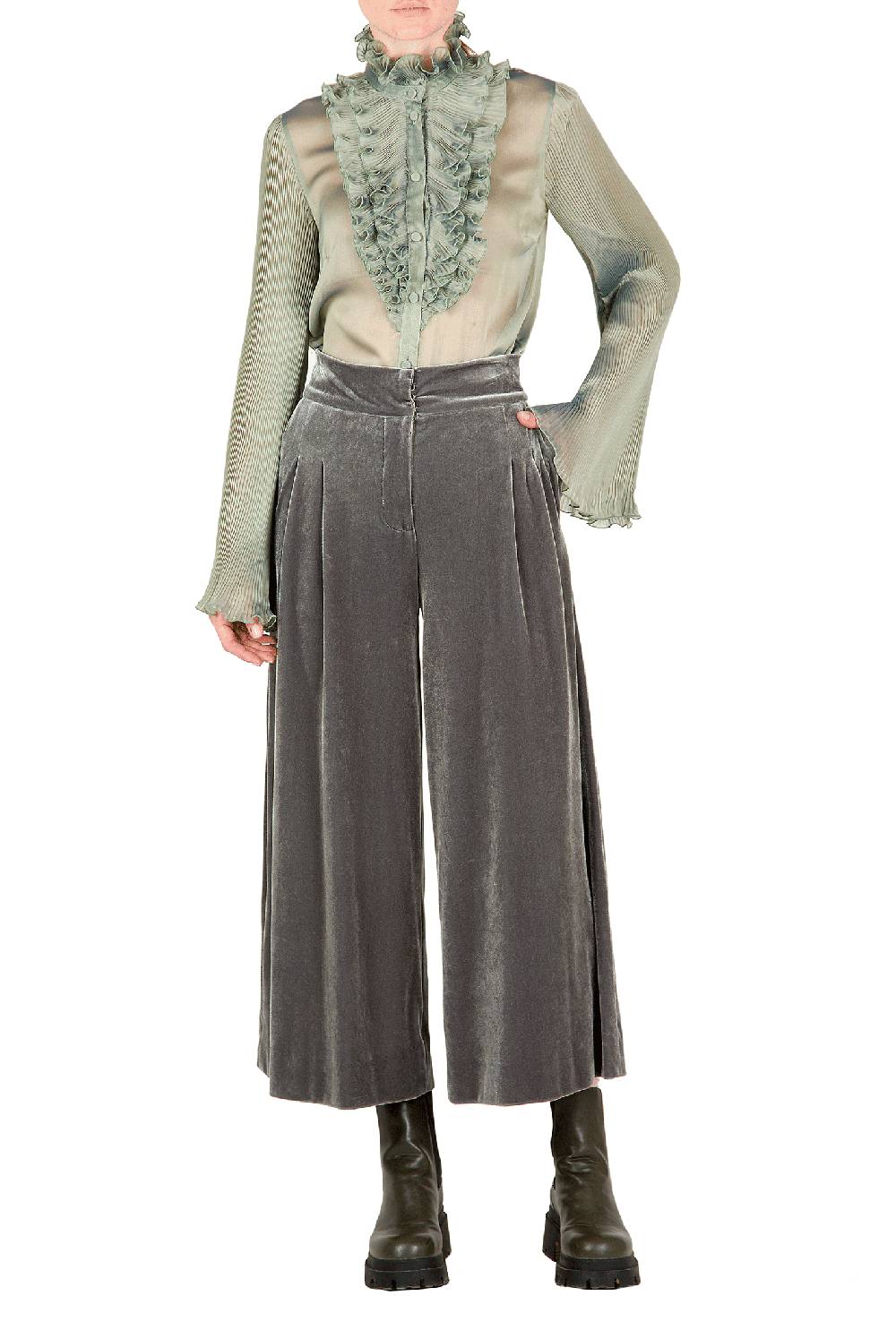 Luisa Beccaria Pantaloni in velluto SALVIA Saldi