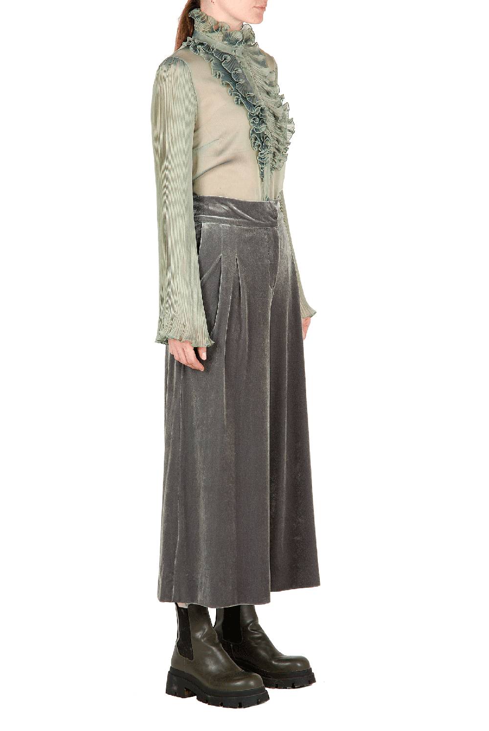 Luisa Beccaria Pantaloni in velluto SALVIA Saldi