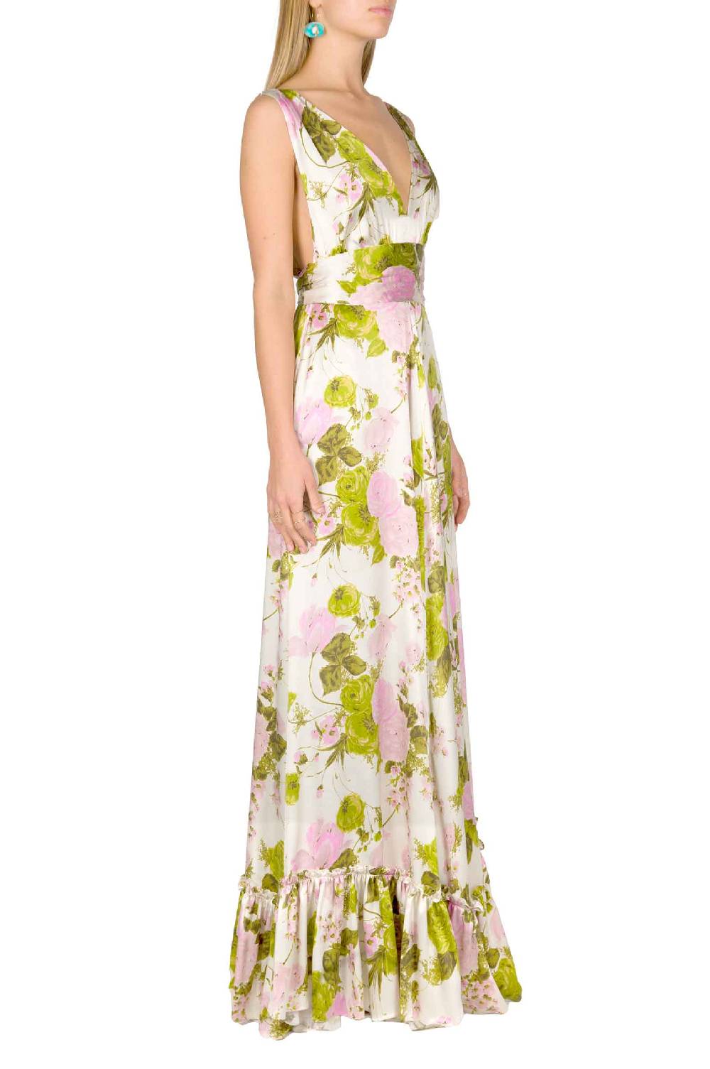 Luisa Beccaria Abito Lungo In Seta Blooming Roses Con Scollo A V 2025