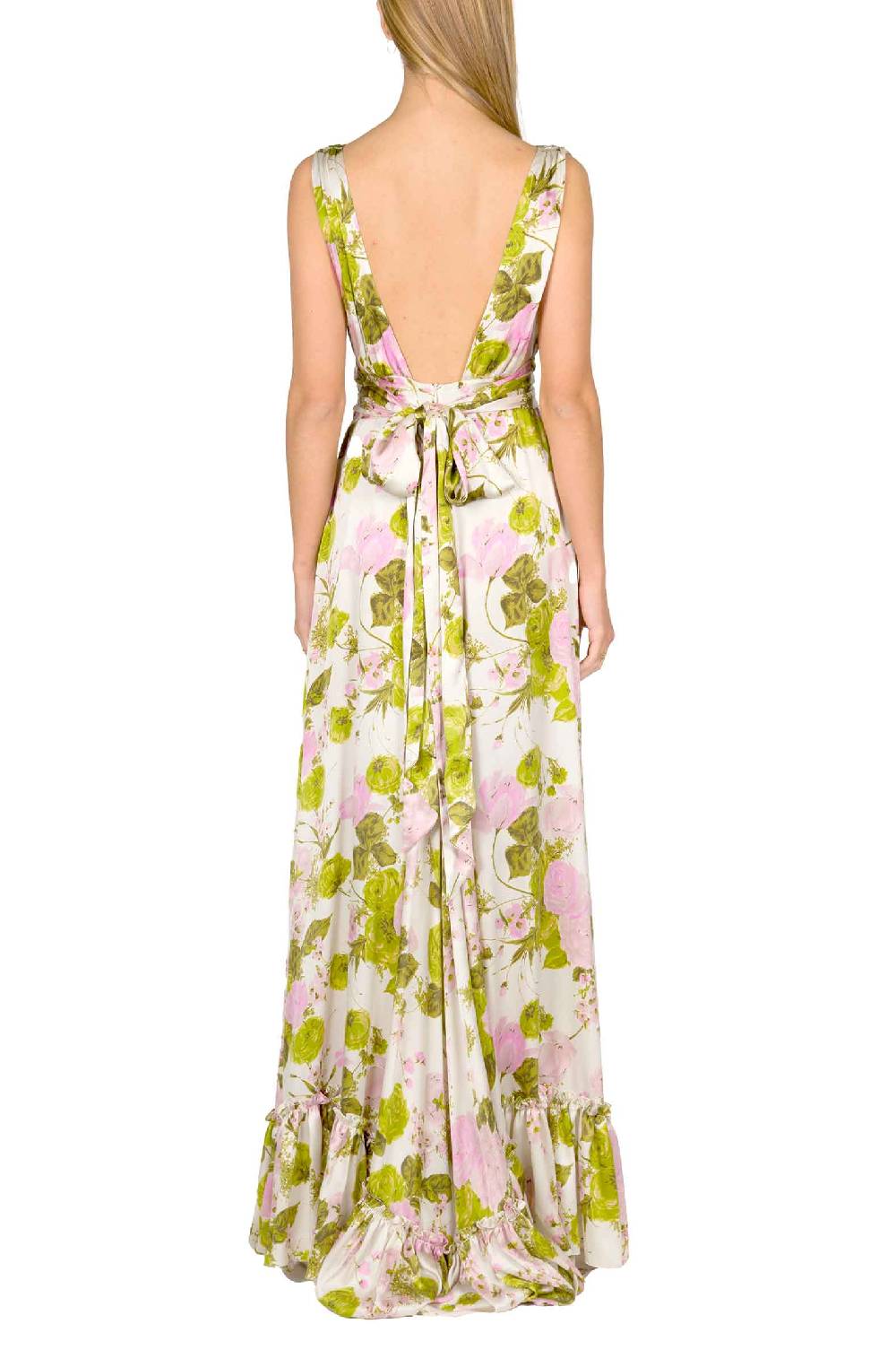 Luisa Beccaria Abito Lungo In Seta Blooming Roses Con Scollo A V 2025