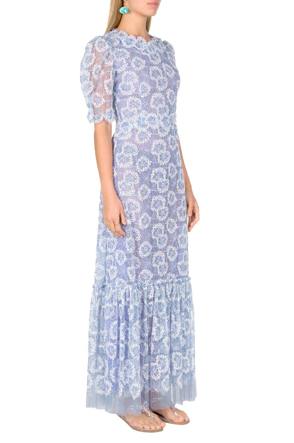 Luisa Beccaria Abito midi con volant e ricami floreali Outlet