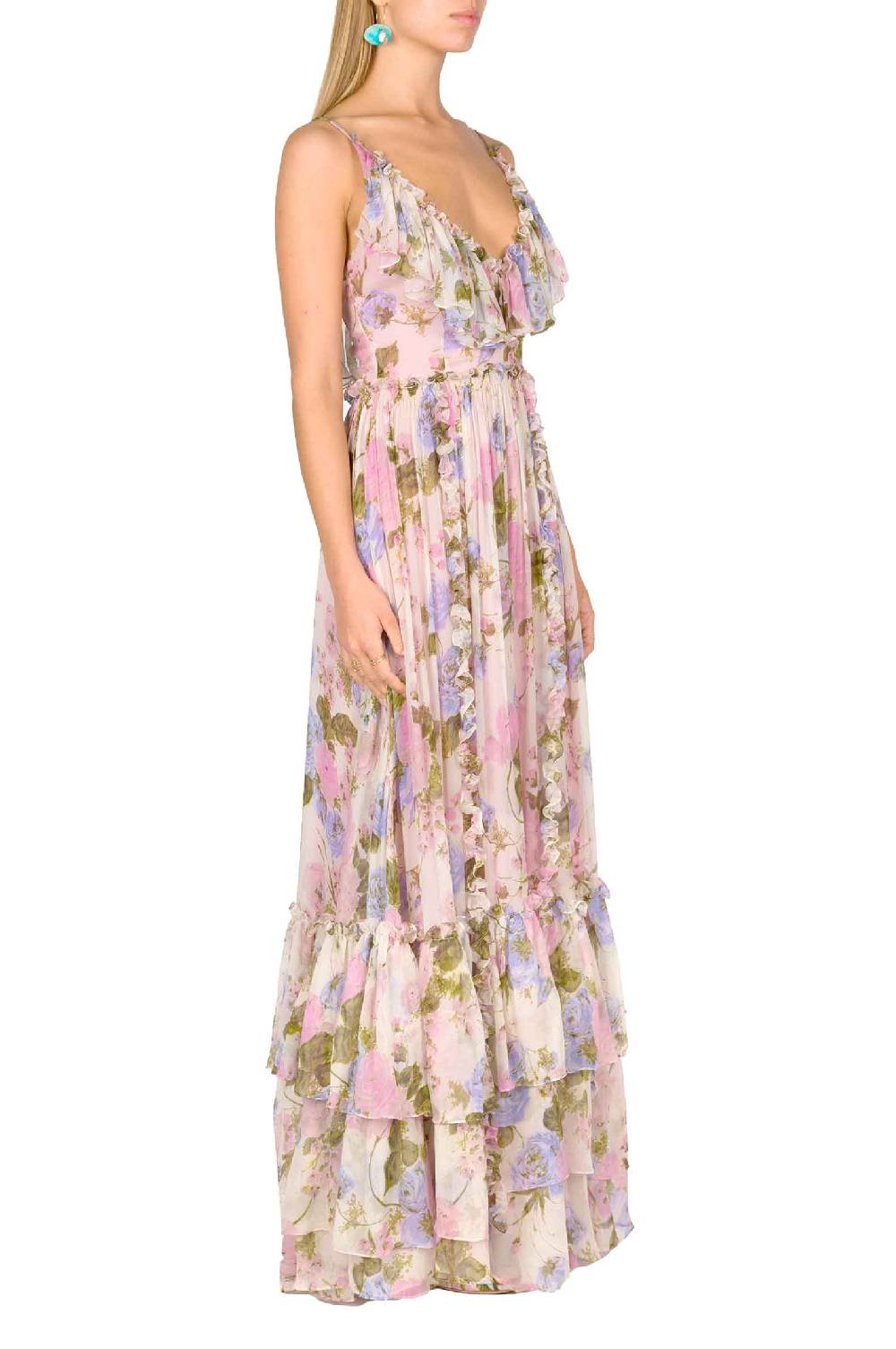 Luisa Beccaria Maxi abito arricciato in chiffon floreale Vendita Calda