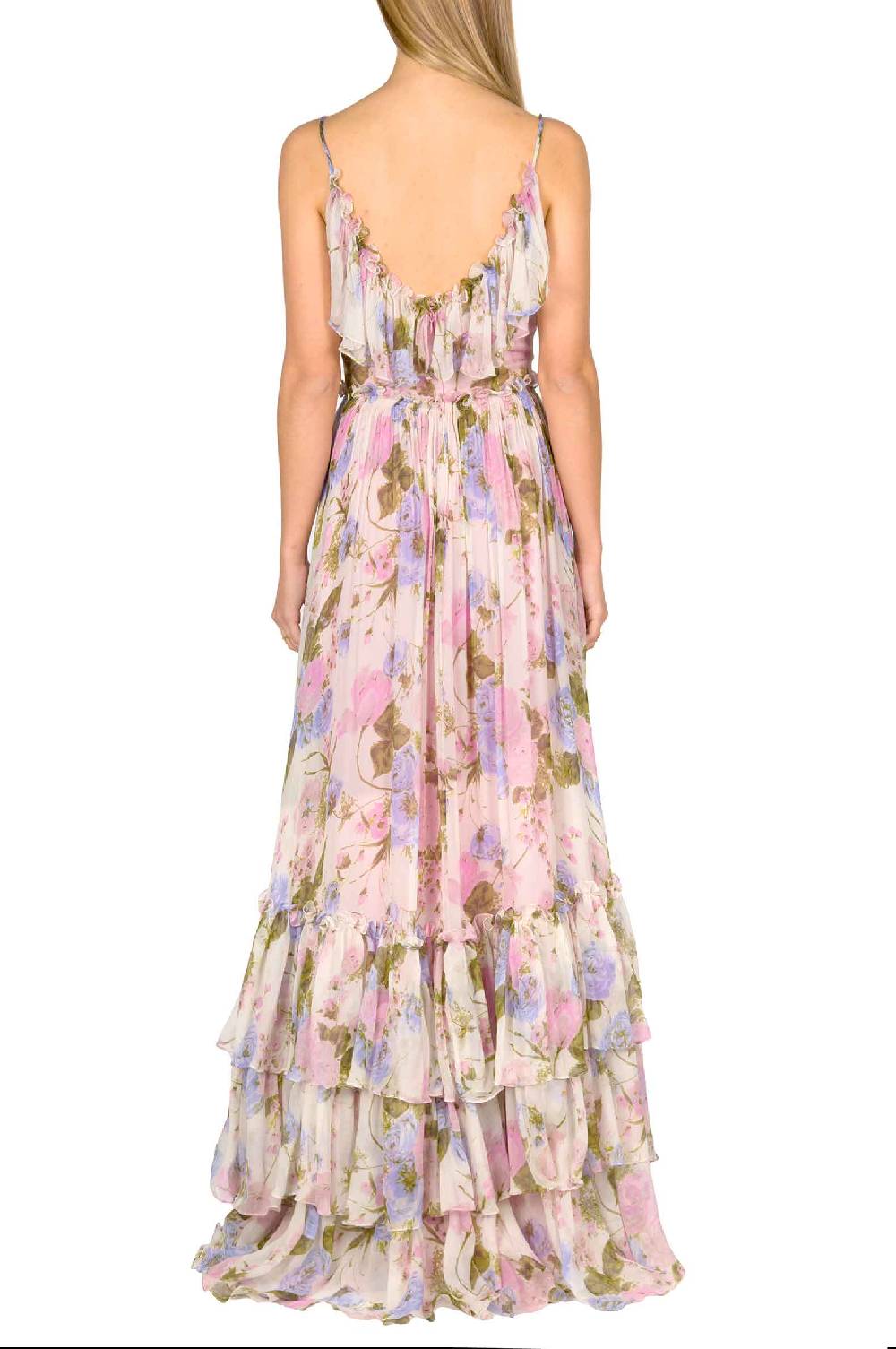 Luisa Beccaria Maxi abito arricciato in chiffon floreale Vendita Calda