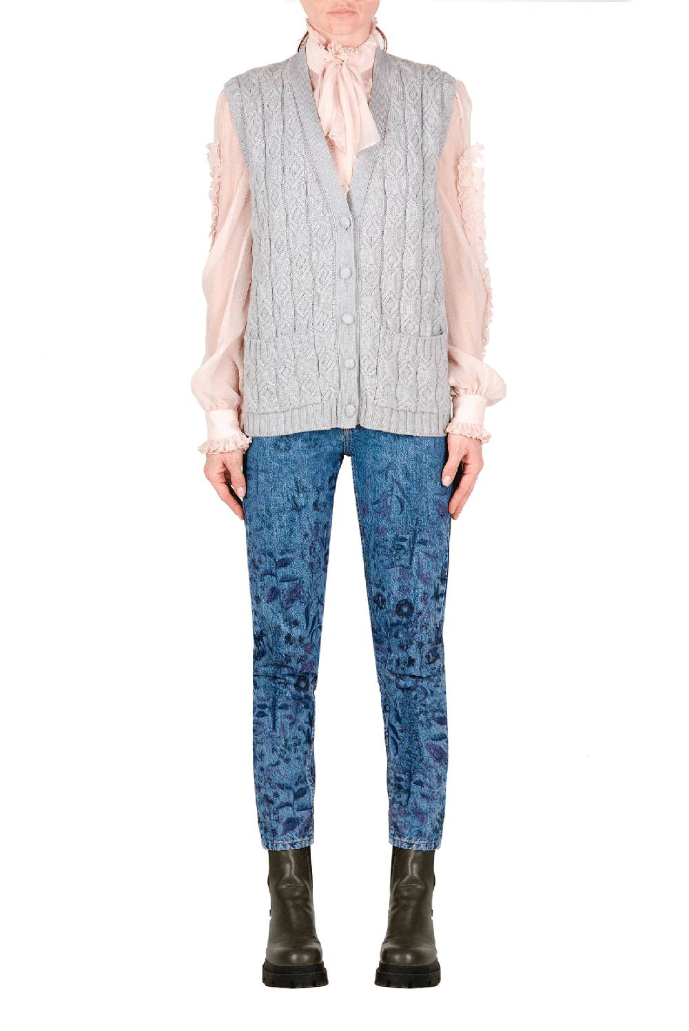 Luisa Beccaria Gilet Lana Ritorto Grigio In Saldo