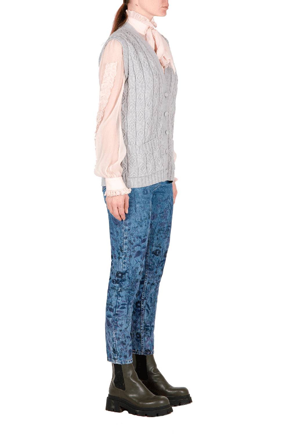 Luisa Beccaria Gilet Lana Ritorto Grigio In Saldo
