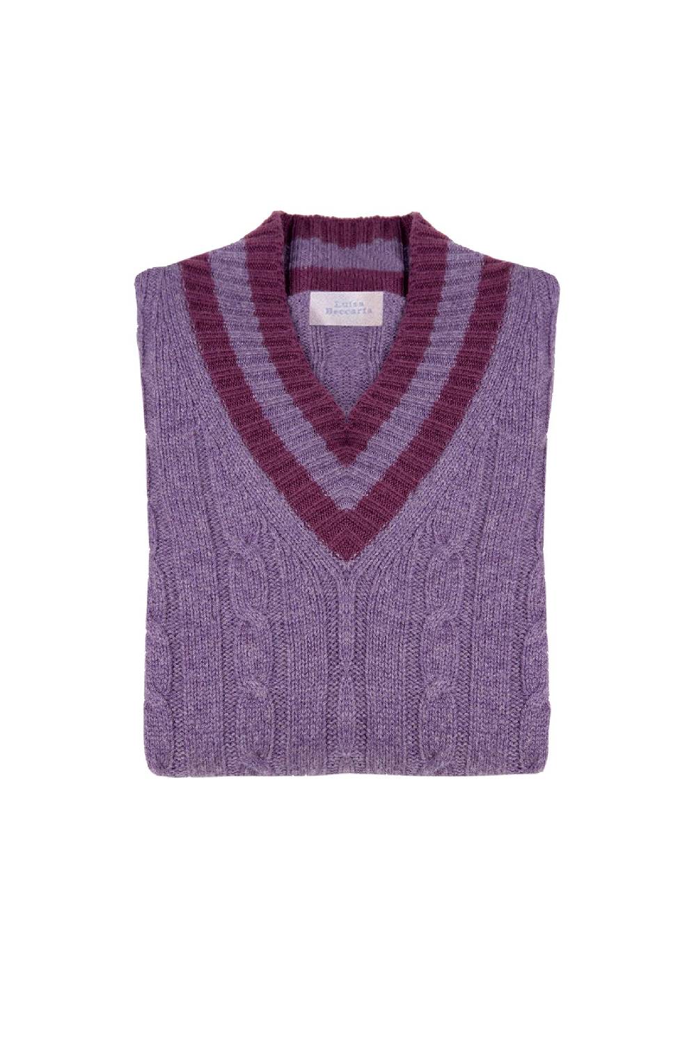 Luisa Beccaria Maglia viola in cashmere a trecce con scollo a V Nuova