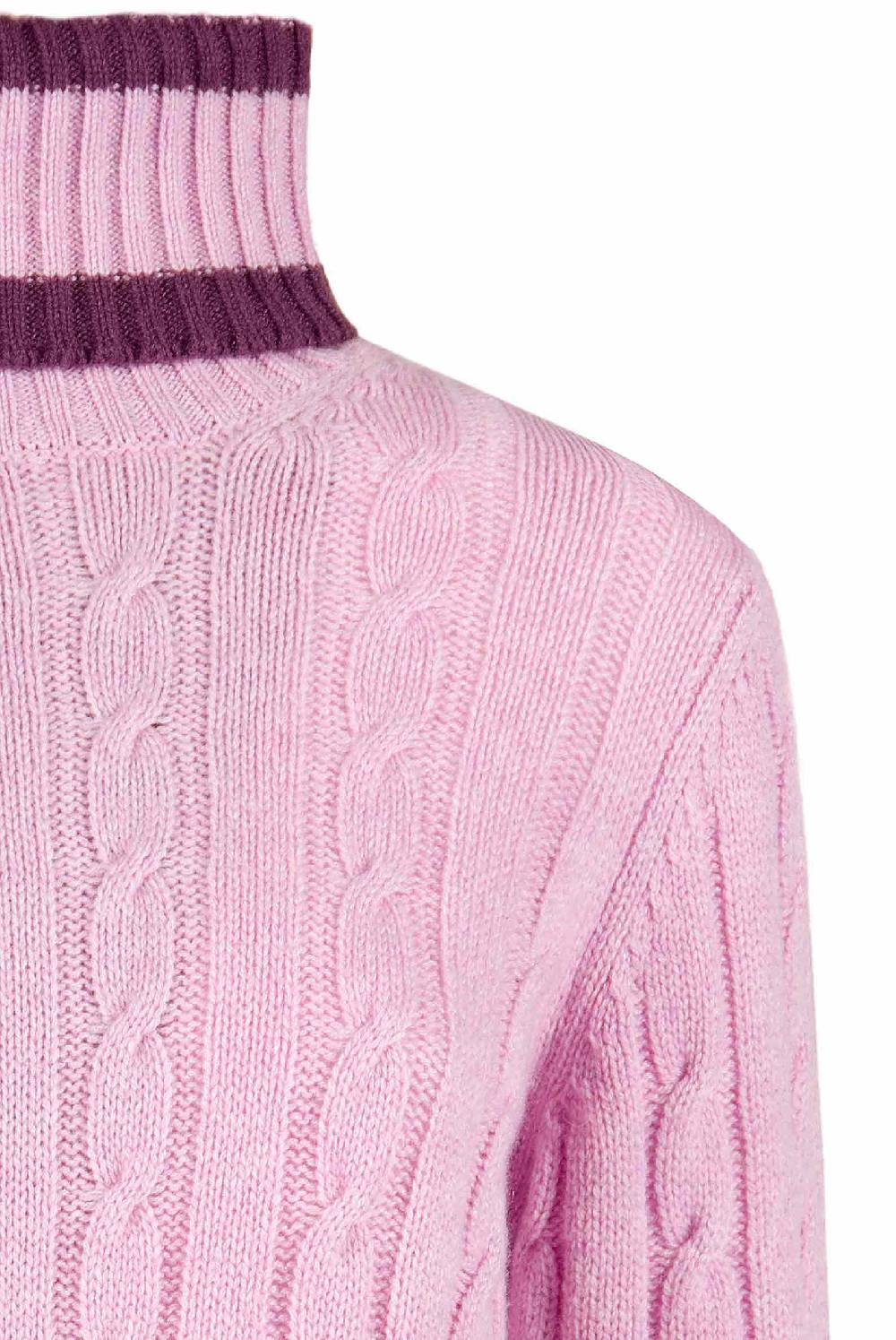 Luisa Beccaria Maglione dolcevita in cashmere a trecce rosa Nuovo