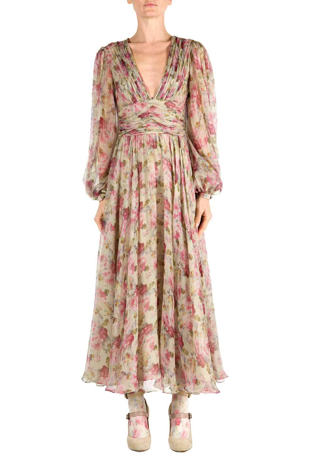 Luisa Beccaria Abito in chiffon con rose stampate Convenienza