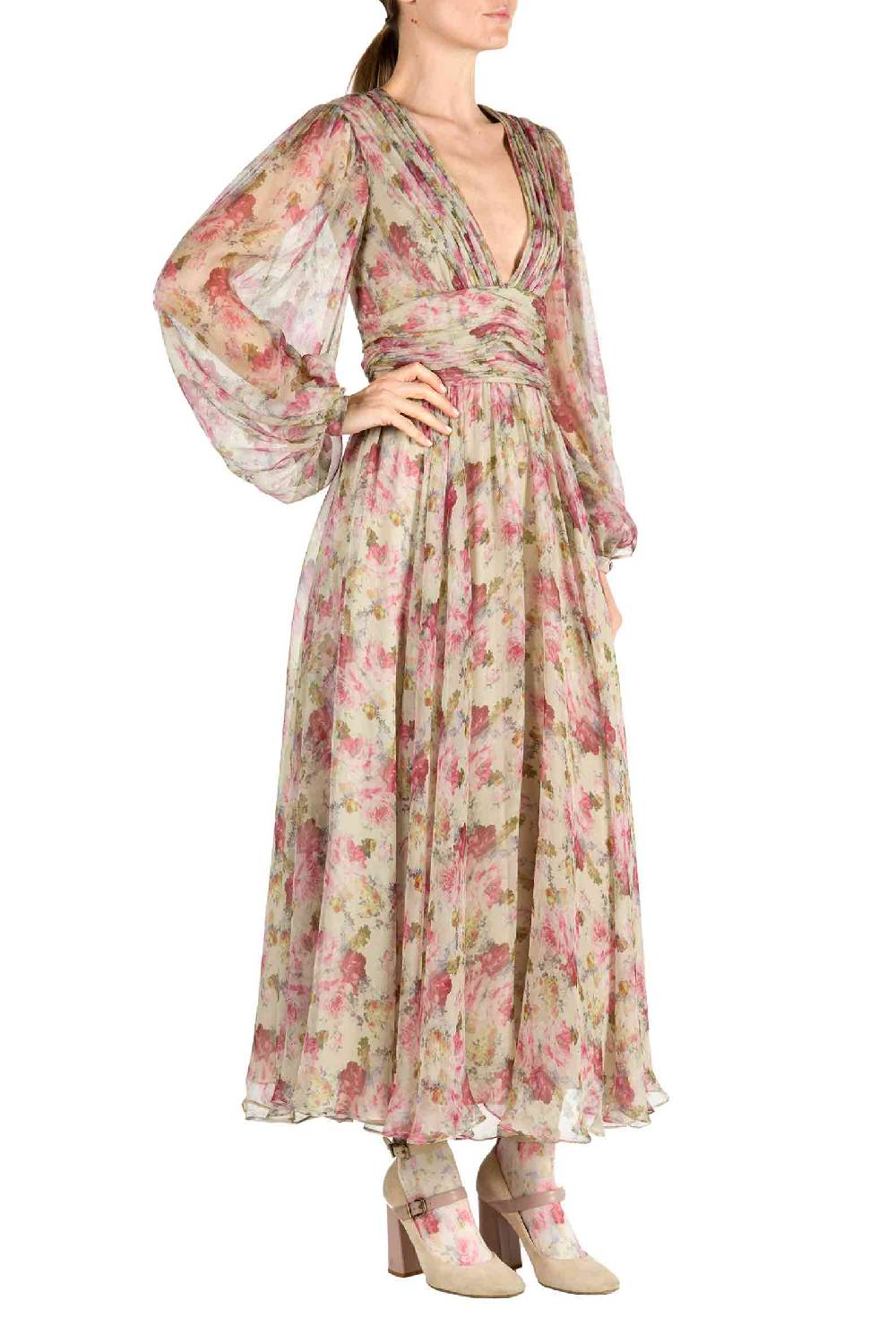 Luisa Beccaria Abito in chiffon con rose stampate Convenienza