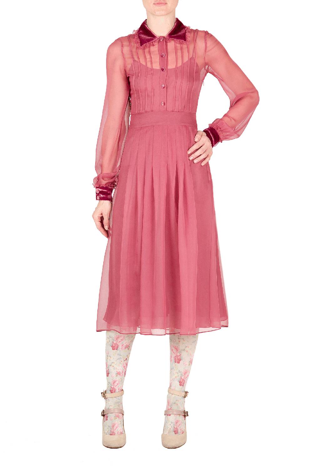 Luisa Beccaria Abito in chiffon con passamaneria in velluto Novità