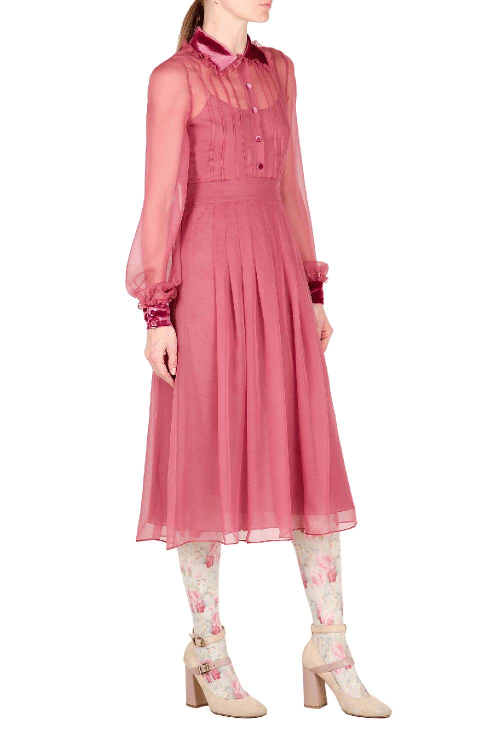 Luisa Beccaria Abito in chiffon con passamaneria in velluto Novità