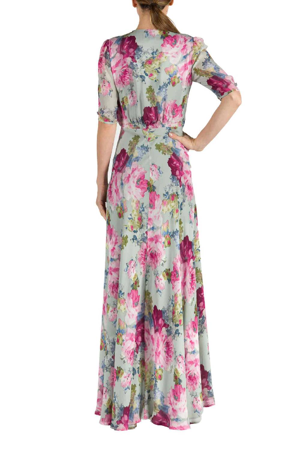 Luisa Beccaria Abito Bottoncino in Crepe Stampa Floreale Rose Outlet