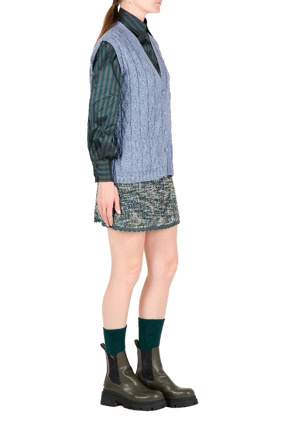 Luisa Beccaria Gilet in lana ritorta Blu Vendita Economica