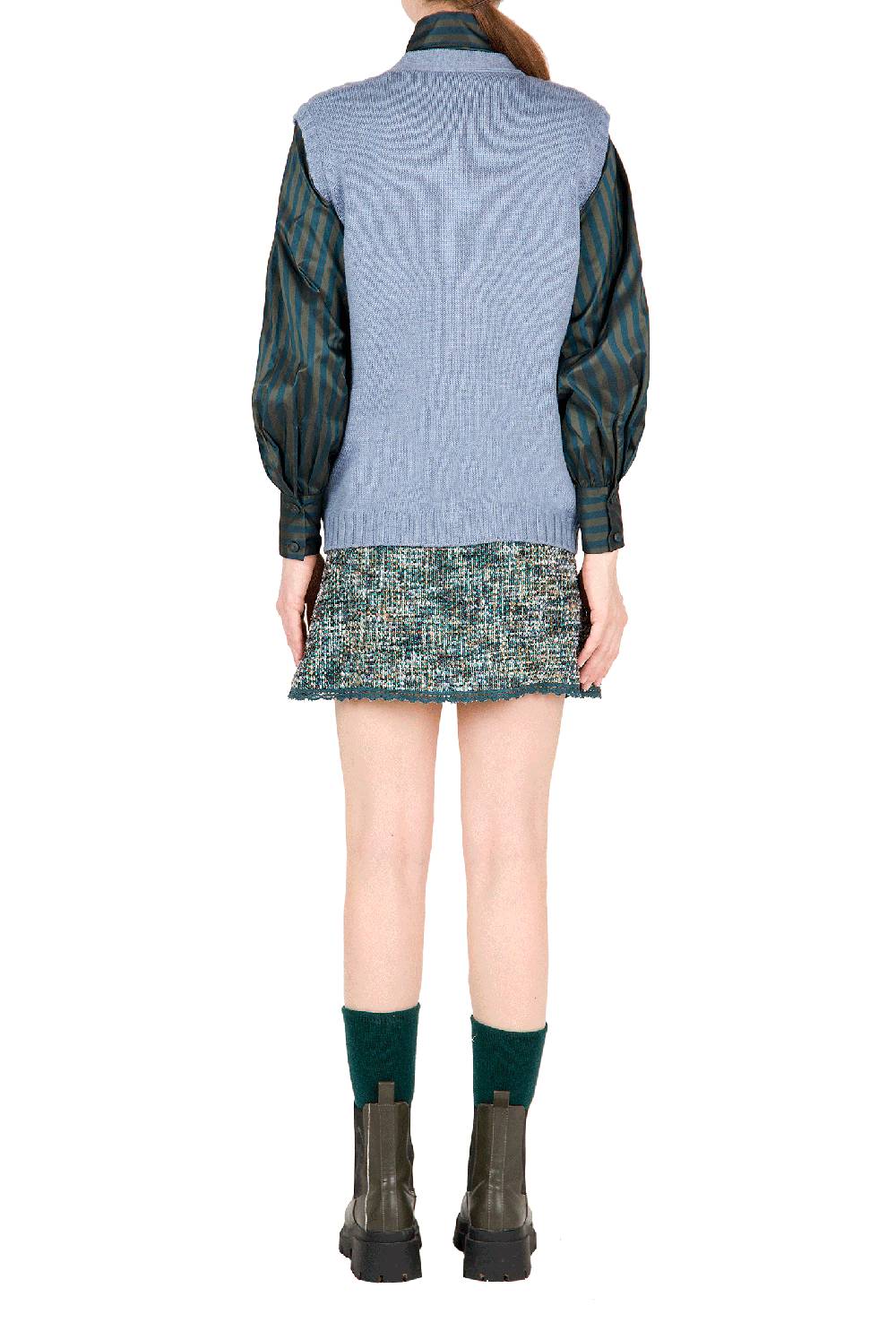 Luisa Beccaria Gilet in lana ritorta Blu Vendita Economica