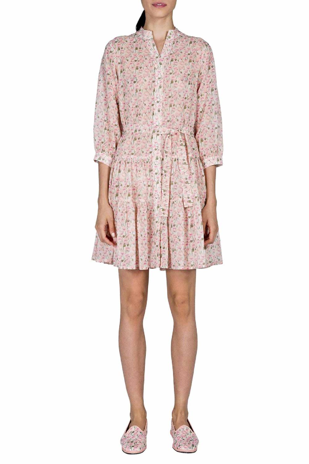 Luisa Beccaria Mini abito rosa Papaveri in cotone Nuovo